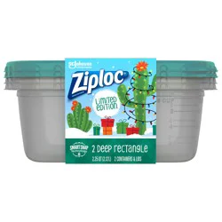 Ziploc Food Storage Containers, Deep Rectangle, Holiday Green, 2 containers + lids