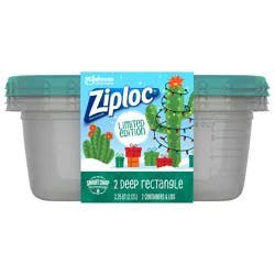 Ziploc Food Storage Containers, Deep Rectangle, Holiday Green, 2 containers + lids