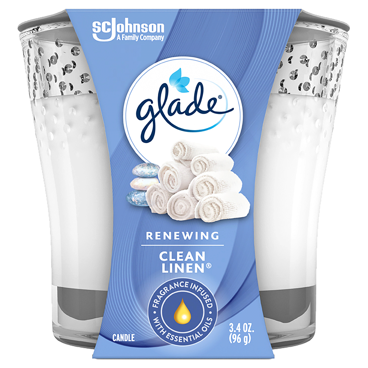 slide 1 of 7, Glade Clean Linen Candle White Jar, 3.4 oz