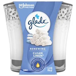Glade Scented Candle Jar, Clean Linen, Fragrance Infused with Essential Oils, 3.4 oz