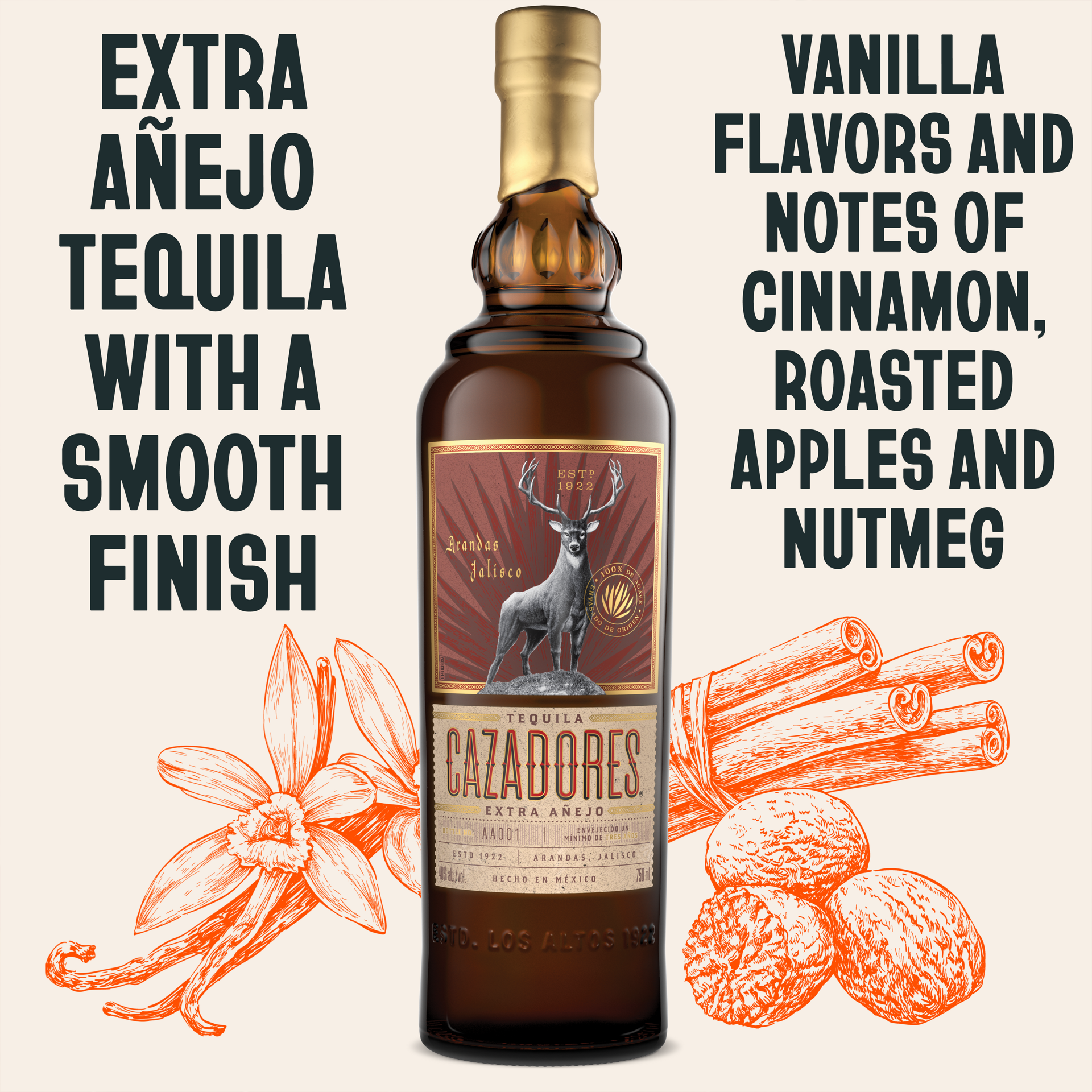 slide 3 of 5, Cazadores Tequila Cazadores Extra Anejo 40% 75Cl/750Ml, 750 ml
