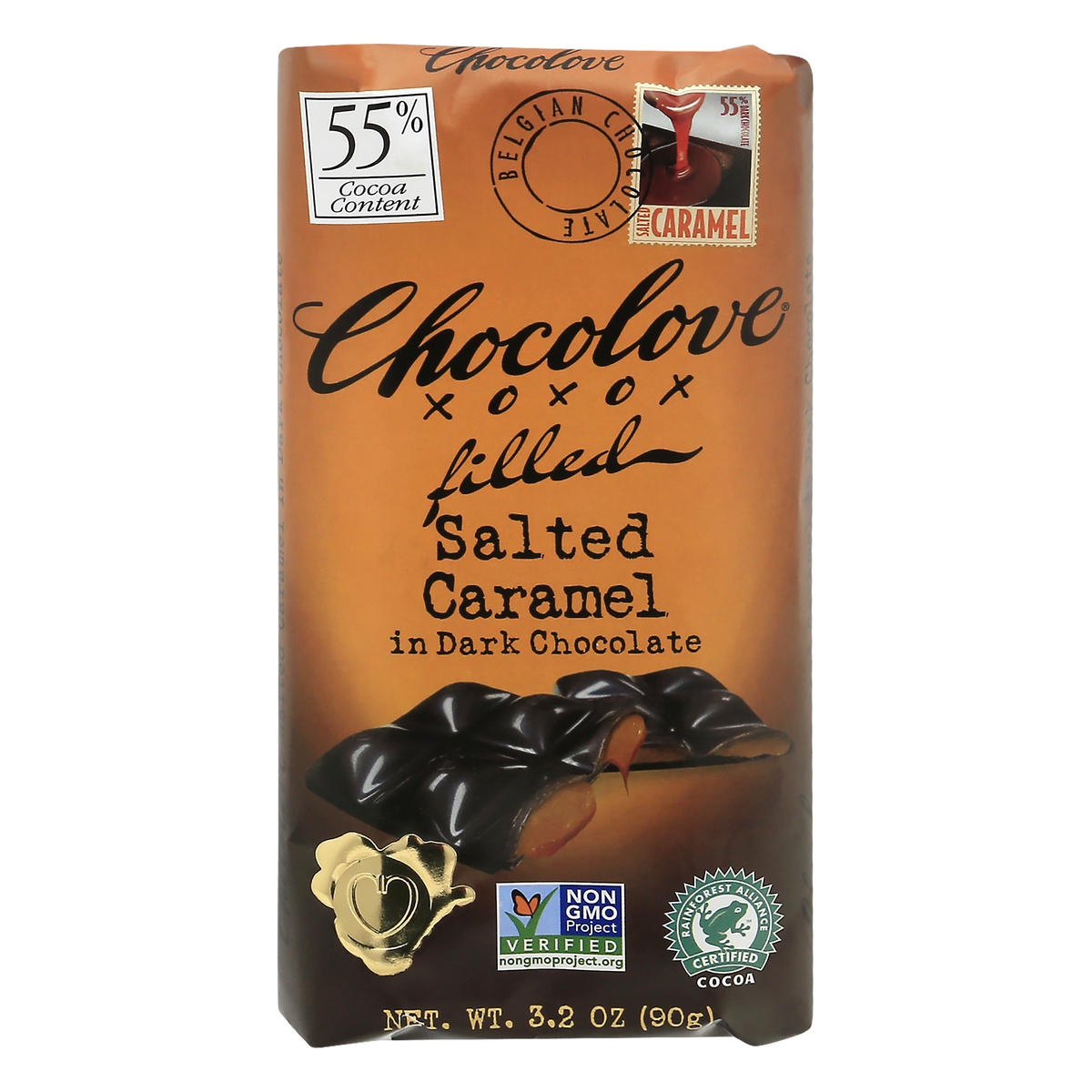 slide 1 of 2, Chocolove Salted Caramel In Dark Chocolate Bar, 3.2 oz