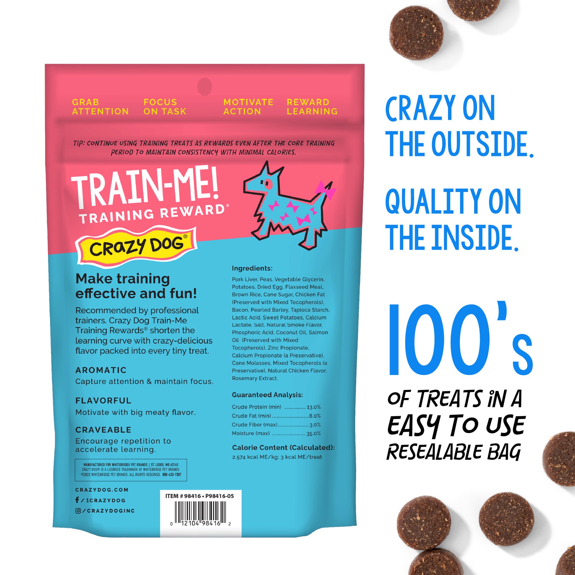 slide 6 of 7, Crazy Pets Train-Me! Soft & Chewy Dog Treats, Bacon, 16 oz. Pouch, 1 lb