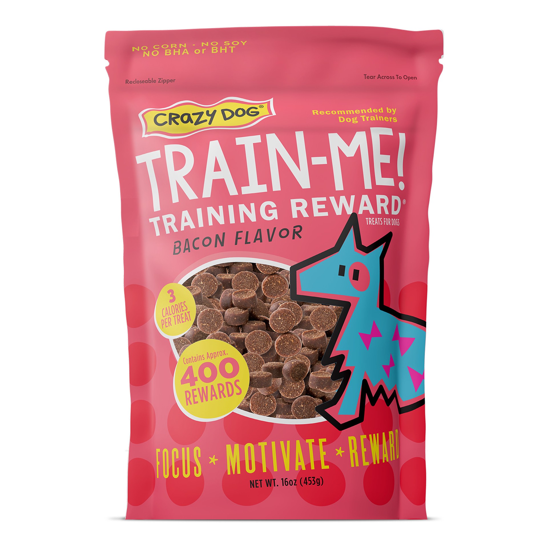 slide 1 of 7, Crazy Pets Train-Me! Soft & Chewy Dog Treats, Bacon, 16 oz. Pouch, 1 lb