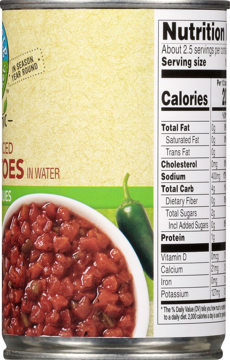 slide 7 of 14, Full Circle Market Organic Petite Diced with Green Chilies Tomatoes in Water 10 oz, 10 oz