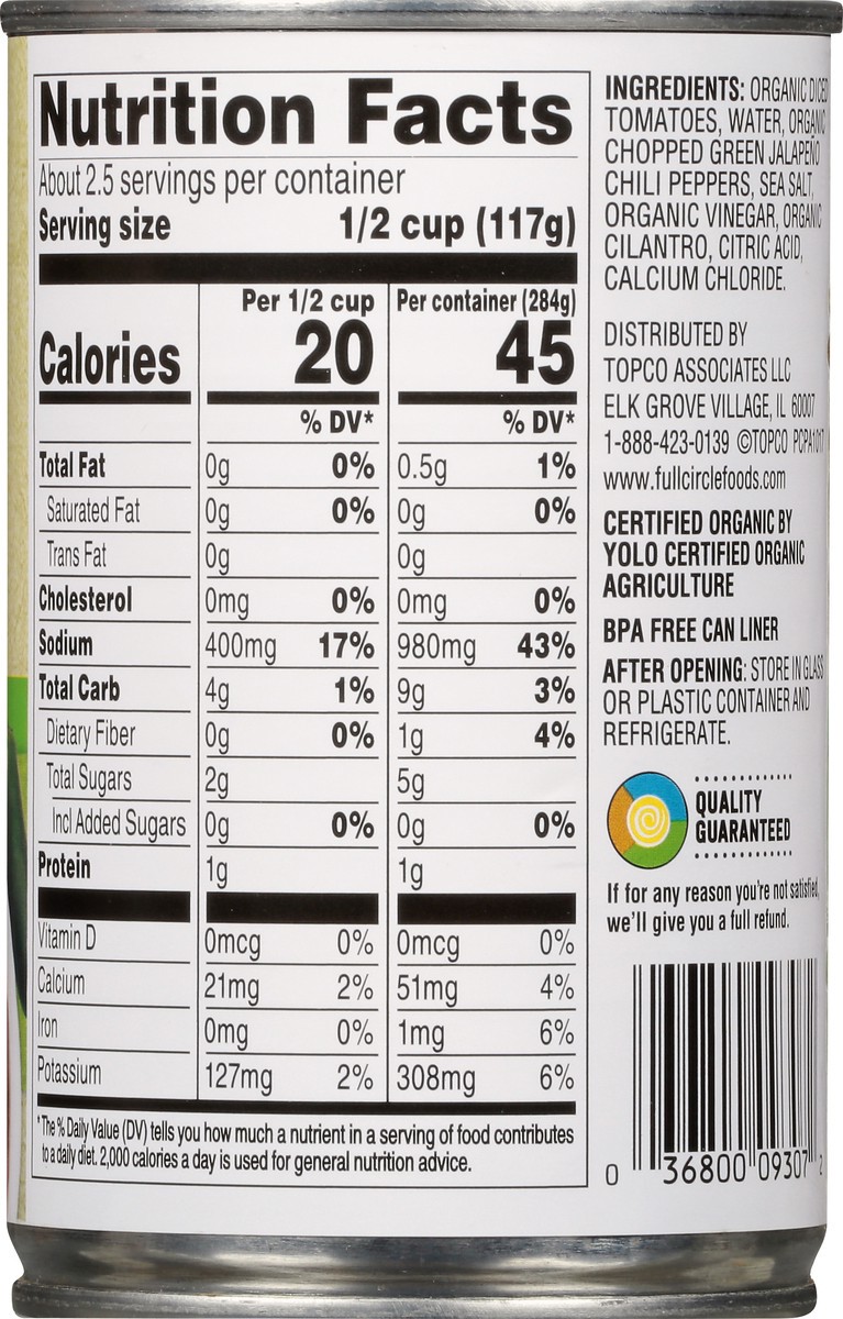 slide 10 of 14, Full Circle Market Organic Petite Diced with Green Chilies Tomatoes in Water 10 oz, 10 oz