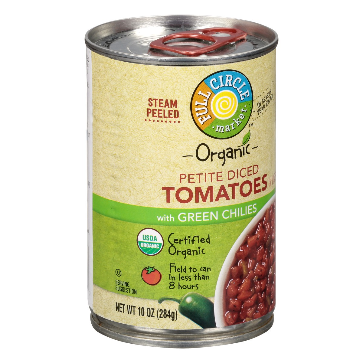 slide 12 of 14, Full Circle Market Organic Petite Diced with Green Chilies Tomatoes in Water 10 oz, 10 oz
