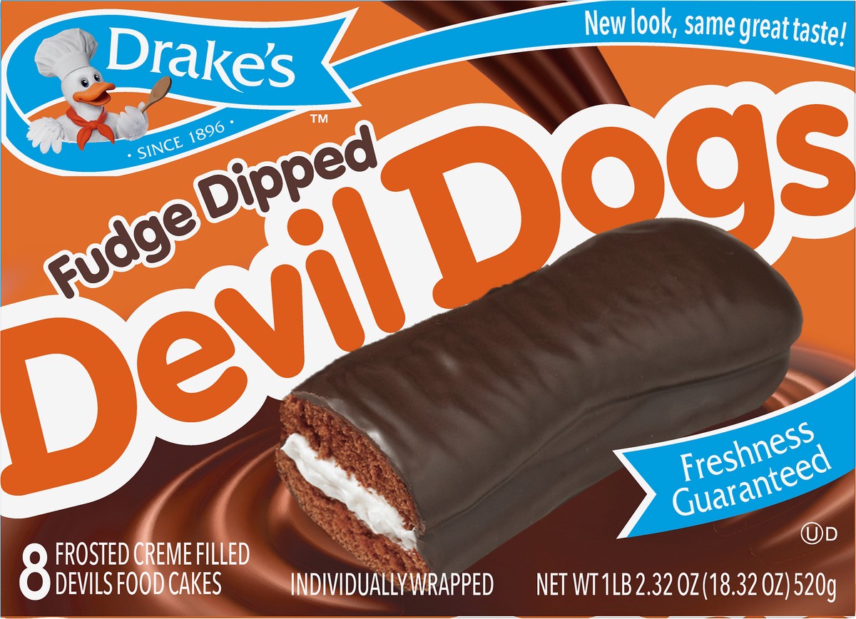 slide 6 of 9, Drake's Fudge Dipped Devil Dogs, 18.32 oz