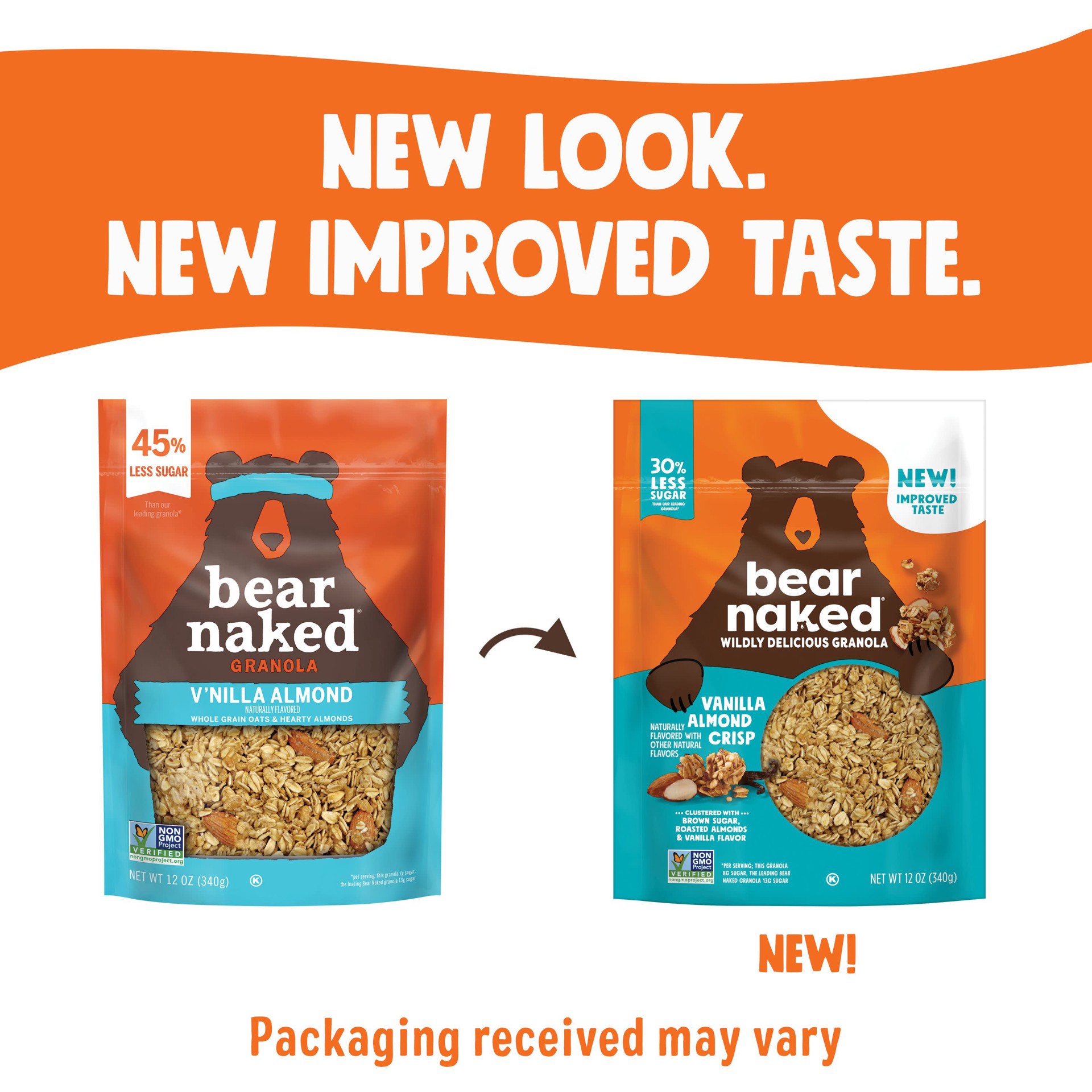 slide 4 of 5, Bear Naked Granola Cereal, Whole Grain Granola, Breakfast Snacks, Vanilla Almond Crisp, 12oz Bag, 1 Bag, 12 oz