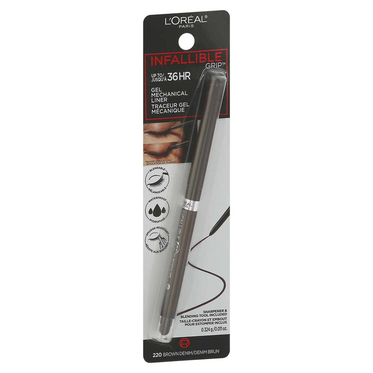 slide 5 of 9, L'Oréal Infallible Grip Brown Denim 220 Gel Mechanical Liner 0.011 oz, 0.01 oz