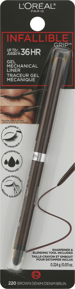 slide 9 of 9, L'Oréal Infallible Grip Brown Denim 220 Gel Mechanical Liner 0.011 oz, 0.01 oz