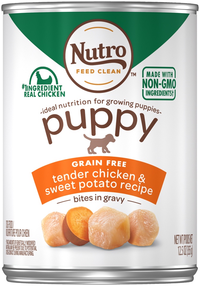 slide 1 of 1, Nutro Puppy Canned Wet Dog Food, Bites in Gravy Tender Chicken & Sweet Potato Recipe, 12.5 oz