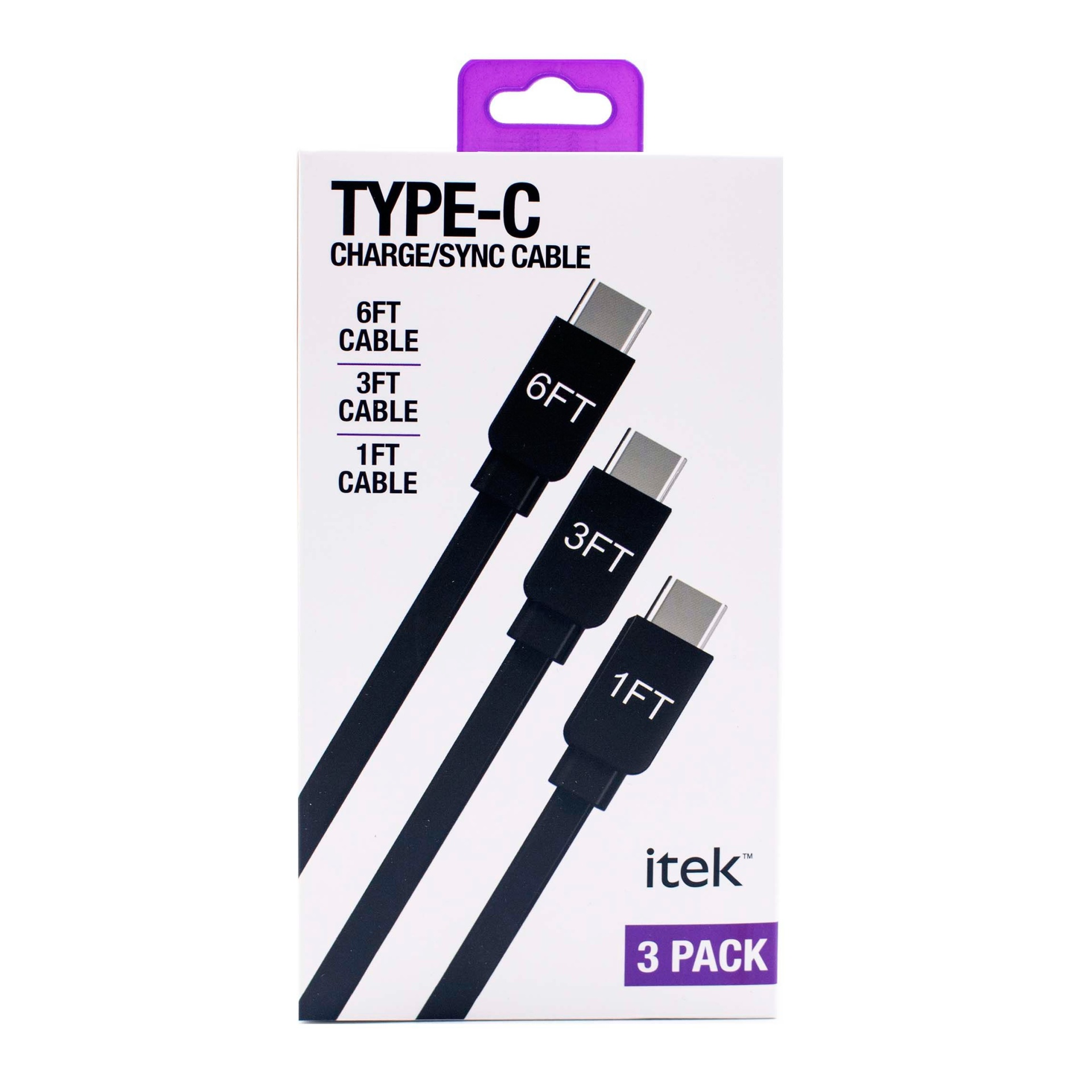 slide 1 of 1, itek Type-C Charge/Sync Cables, 3 ct