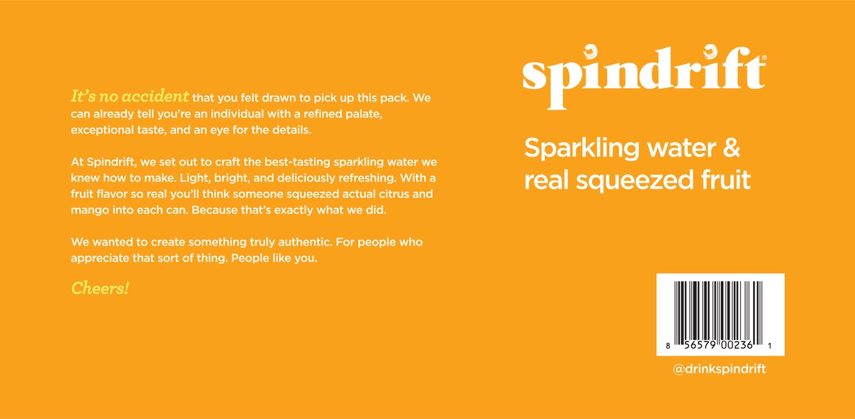 slide 4 of 7, Spindrift Orange Mango Sparkling Water - 96 fl oz, 8 ct; 12 fl oz