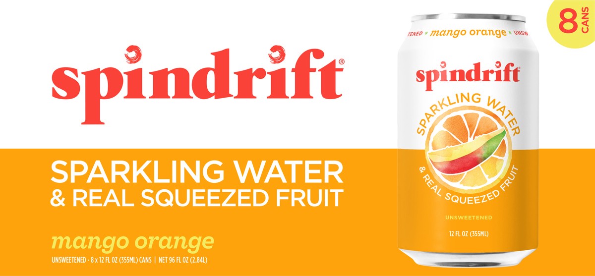 slide 5 of 7, Spindrift Orange Mango Sparkling Water - 96 fl oz, 8 ct; 12 fl oz