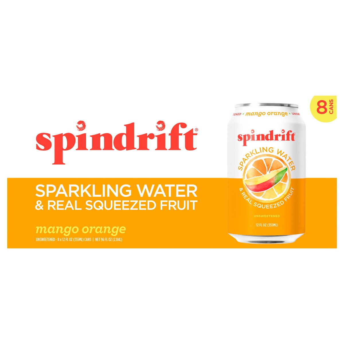 slide 1 of 7, Spindrift Orange Mango Sparkling Water - 96 fl oz, 8 ct; 12 fl oz