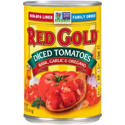 Red Gold Basil, Garlic & Oregano Diced Tomatoes 14.5 oz. Can