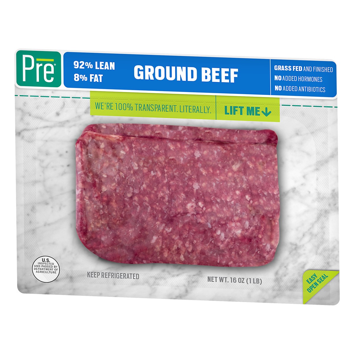 slide 5 of 9, Pre 92% Lean 8% Fat Ground Beef, 1 lb