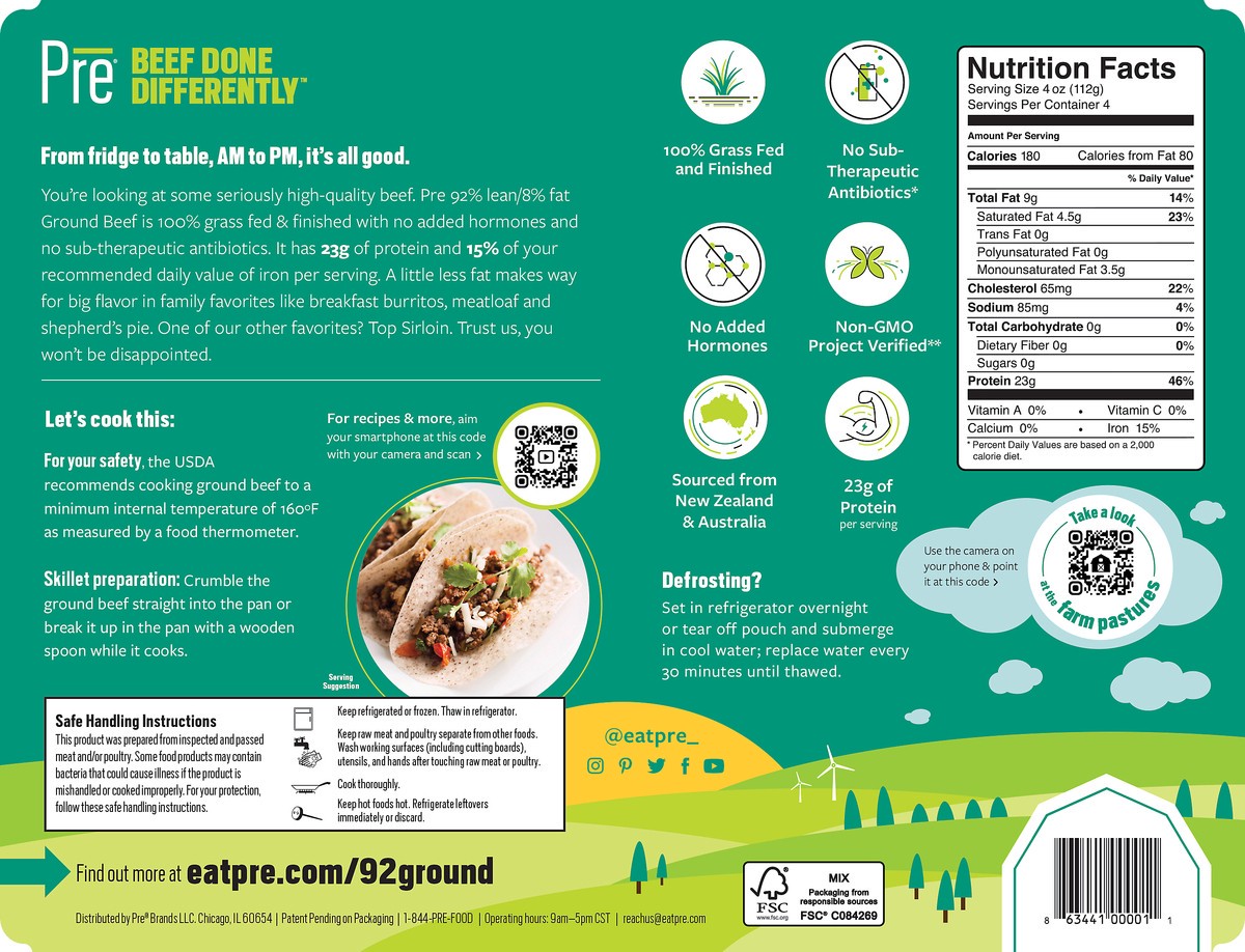 slide 6 of 9, Pre 92% Lean 8% Fat Ground Beef, 1 lb