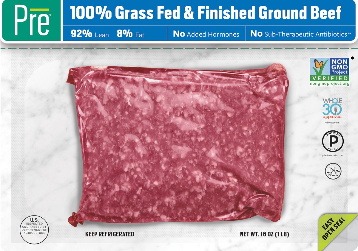 slide 4 of 9, Pre 92% Lean 8% Fat Ground Beef, 1 lb