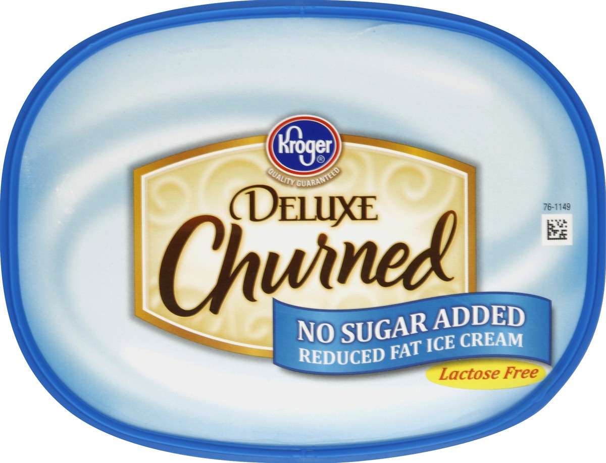 slide 2 of 6, Kroger Lactose Free / No Sugar Added Deluxe Churned Peanut Butter Fudge Swirl Ice Cream, 48 fl oz
