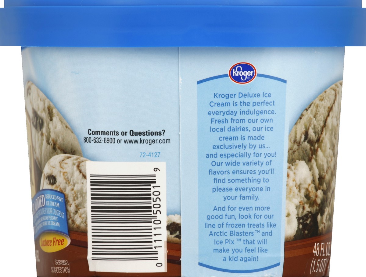 slide 3 of 6, Kroger Lactose Free / No Sugar Added Deluxe Churned Peanut Butter Fudge Swirl Ice Cream, 48 fl oz