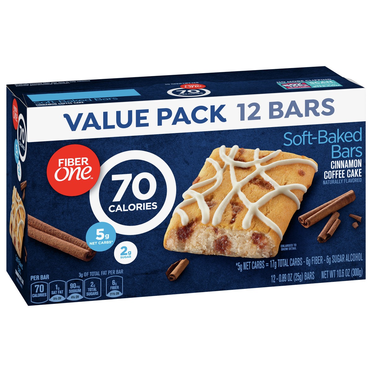 slide 3 of 9, Fiber One 70 Calorie Soft-Baked Bars, Cinnamon Coffee Cake, Value Pack, 12 Bars, 10.6 oz, 12 ct