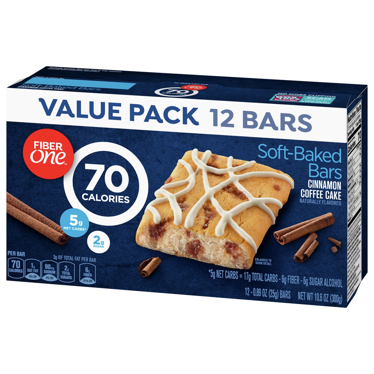 slide 2 of 9, Fiber One 70 Calorie Soft-Baked Bars, Cinnamon Coffee Cake, Value Pack, 12 Bars, 10.6 oz, 12 ct
