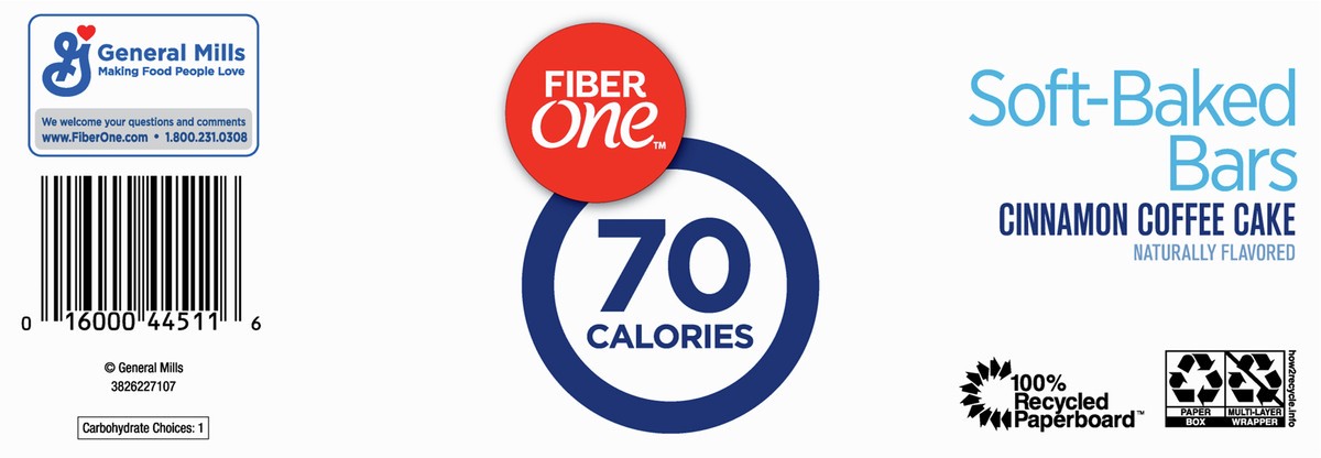 slide 9 of 9, Fiber One 70 Calorie Soft-Baked Bars, Cinnamon Coffee Cake, Value Pack, 12 Bars, 10.6 oz, 12 ct