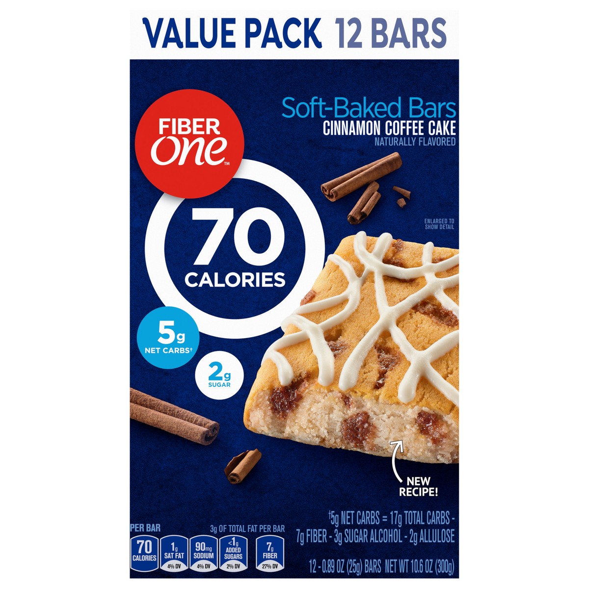 slide 1 of 9, Fiber One 70 Calorie Soft-Baked Bars, Cinnamon Coffee Cake, Value Pack, 12 Bars, 10.6 oz, 12 ct