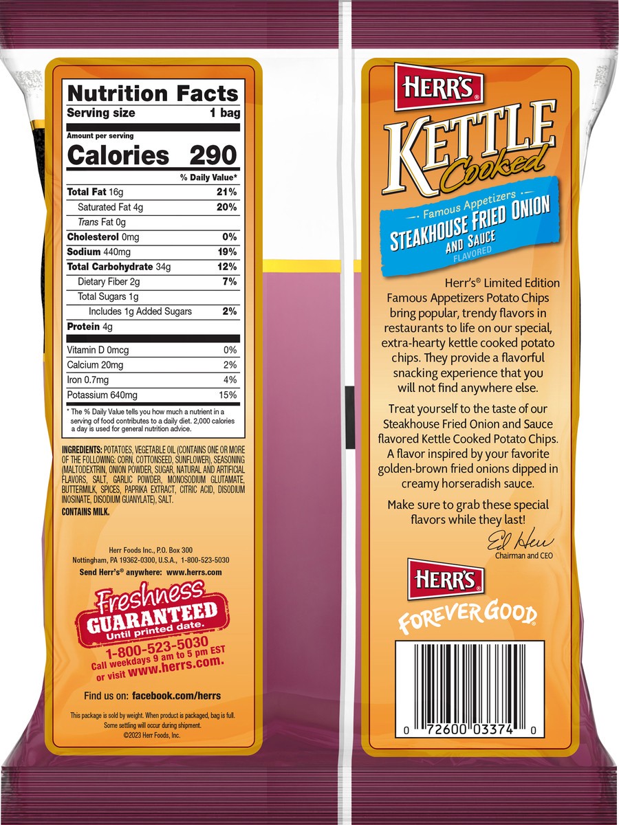 slide 3 of 12, Herr's Steakhouse Fried Onion Kettle Chips, 2 Oz, 2 oz