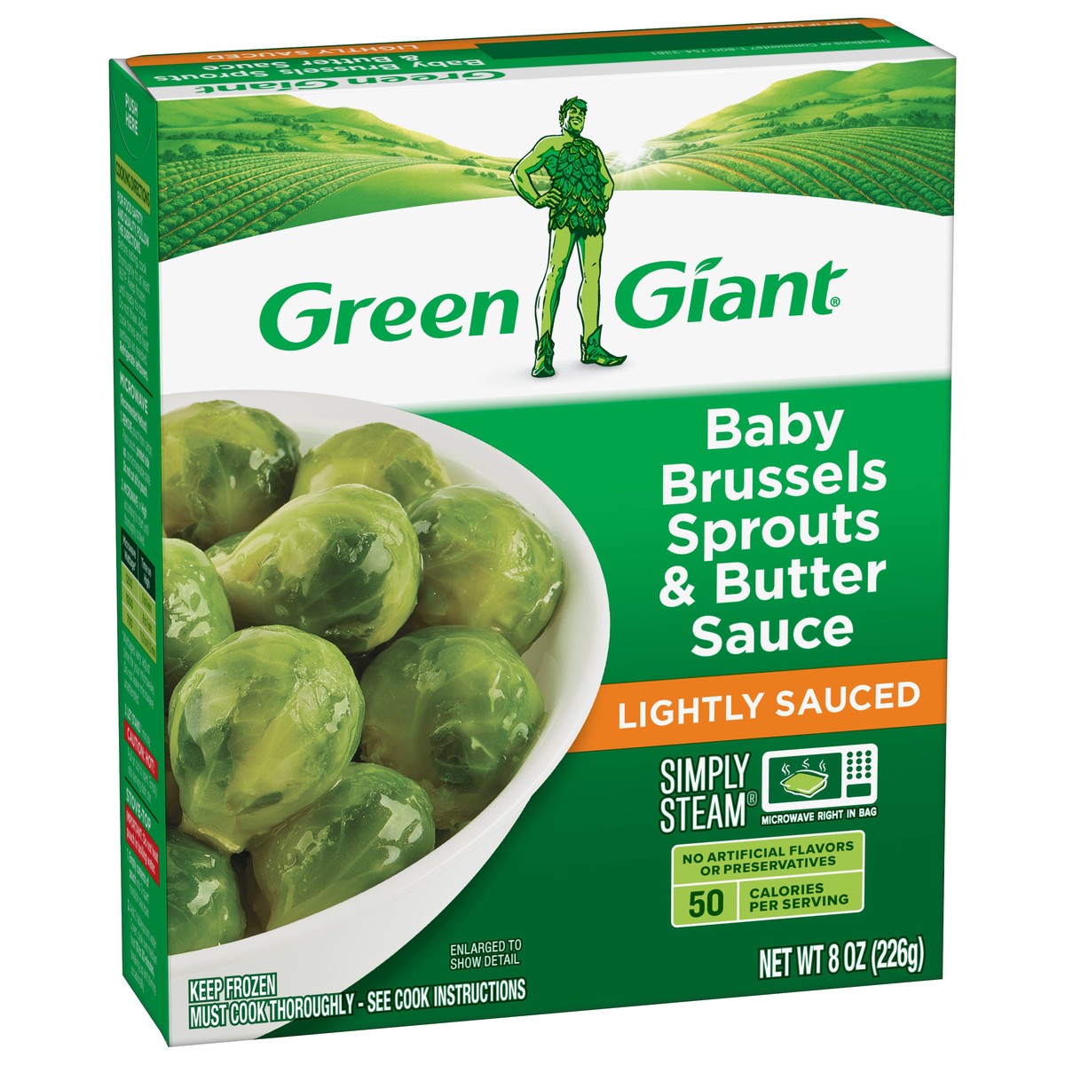 slide 9 of 9, Green Giant Simply Steam Baby Brussels Sprouts & Butter Sauce, Lightly Sauced Frozen Vegetables, 8 oz, 8 oz