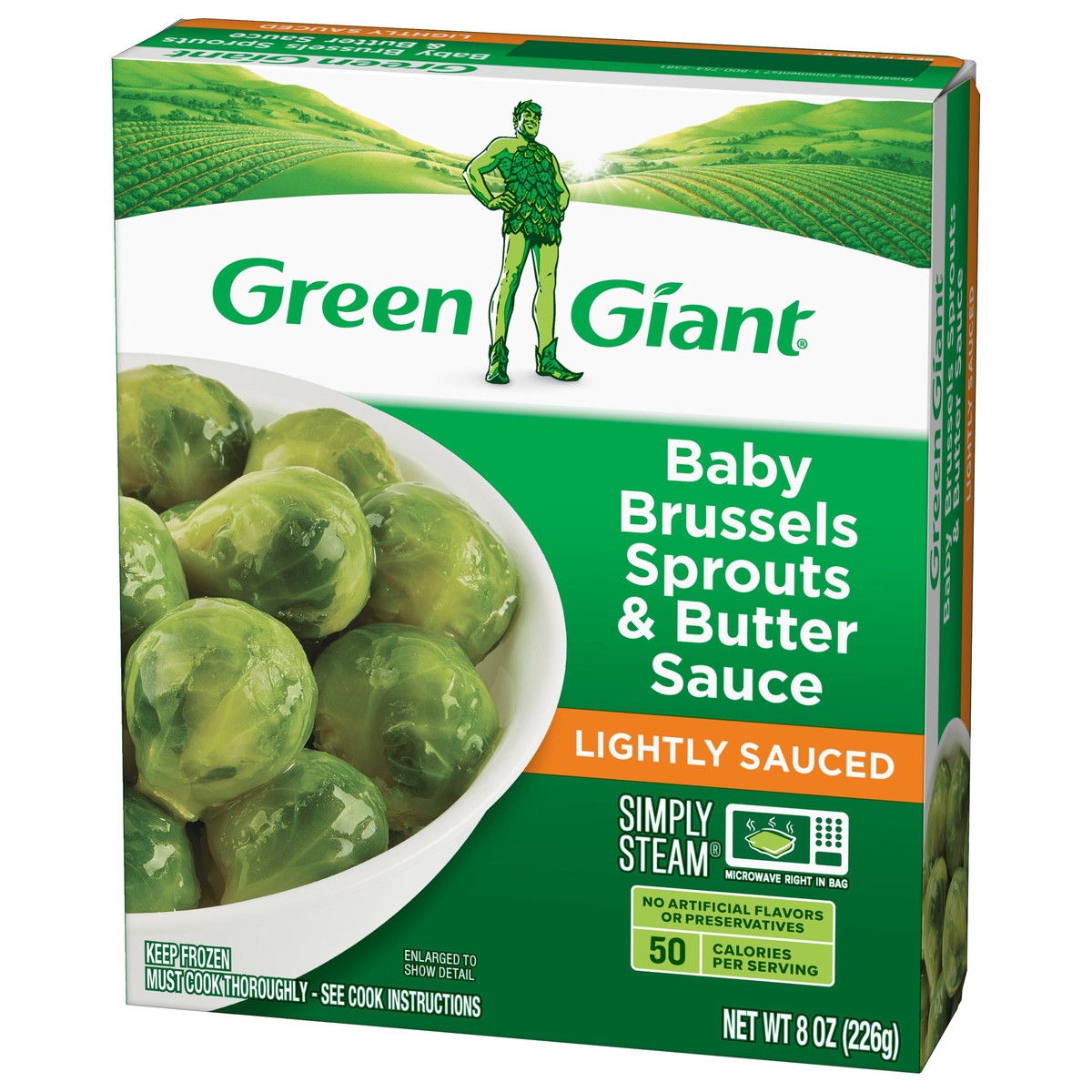slide 4 of 9, Green Giant Simply Steam Baby Brussels Sprouts & Butter Sauce, Lightly Sauced Frozen Vegetables, 8 oz, 8 oz