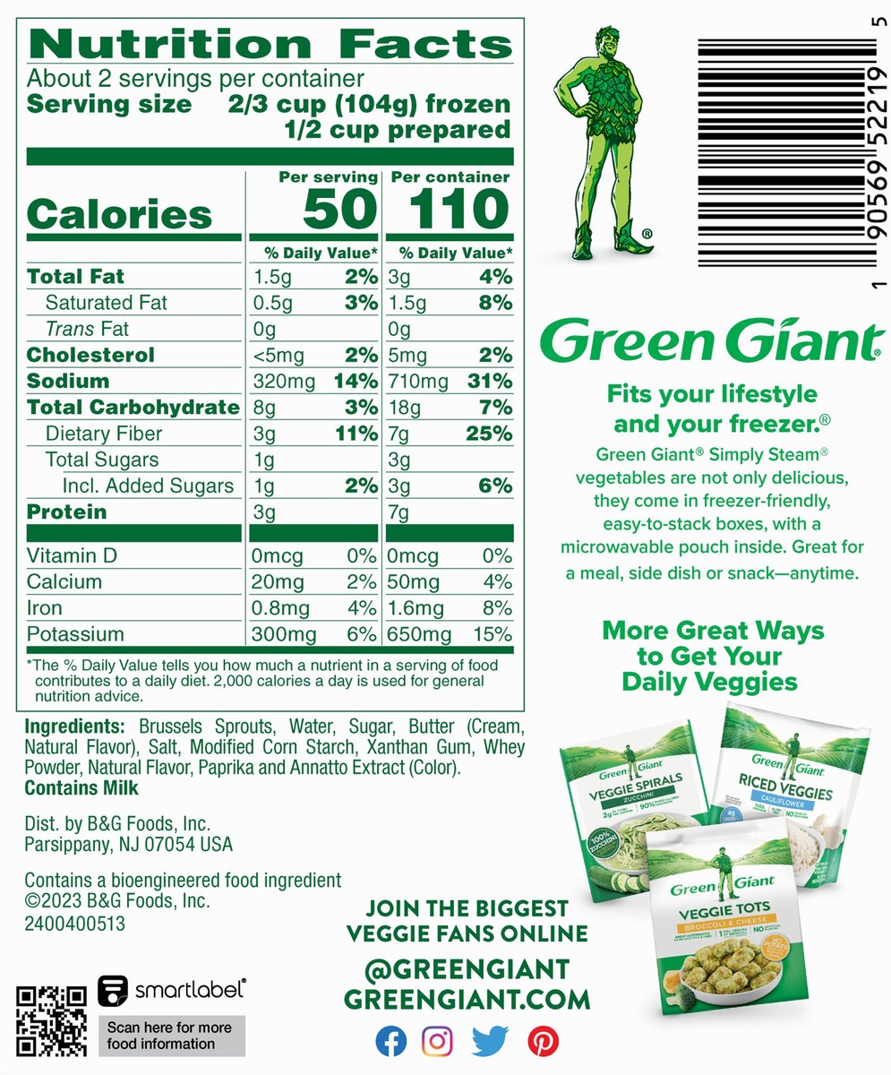 slide 3 of 9, Green Giant Simply Steam Baby Brussels Sprouts & Butter Sauce, Lightly Sauced Frozen Vegetables, 8 oz, 8 oz