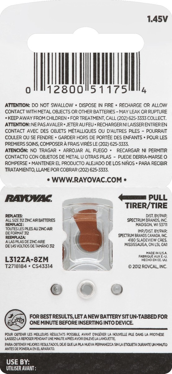 slide 3 of 3, Rayovac Size 312 Hearing Aid Battery, 8 ct