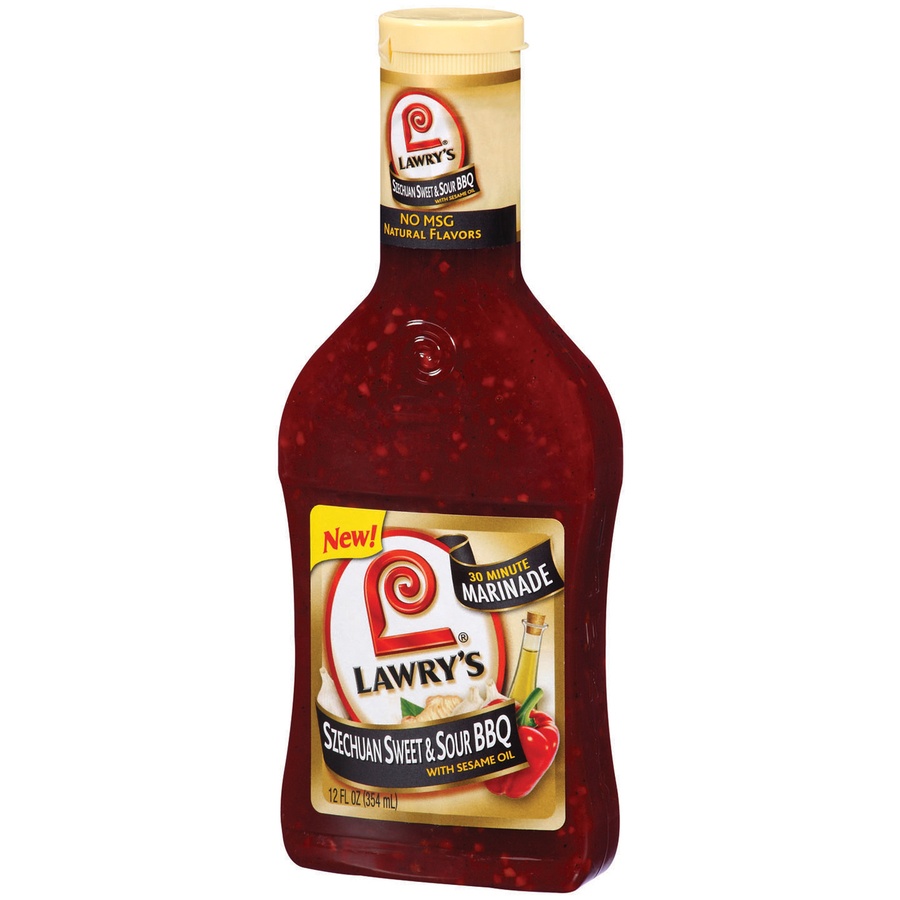 slide 3 of 3, Lawry's Szechuan Sweet & Sour BBQ with Sesame Oil 30 Minute Marinade 12 fl. oz. Bottle, 12 oz