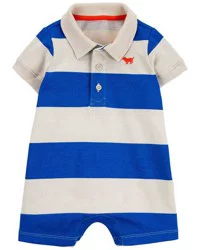 Carter's Carters Baby Rugby Striped Cotton Romper Blue/Ivory 9M