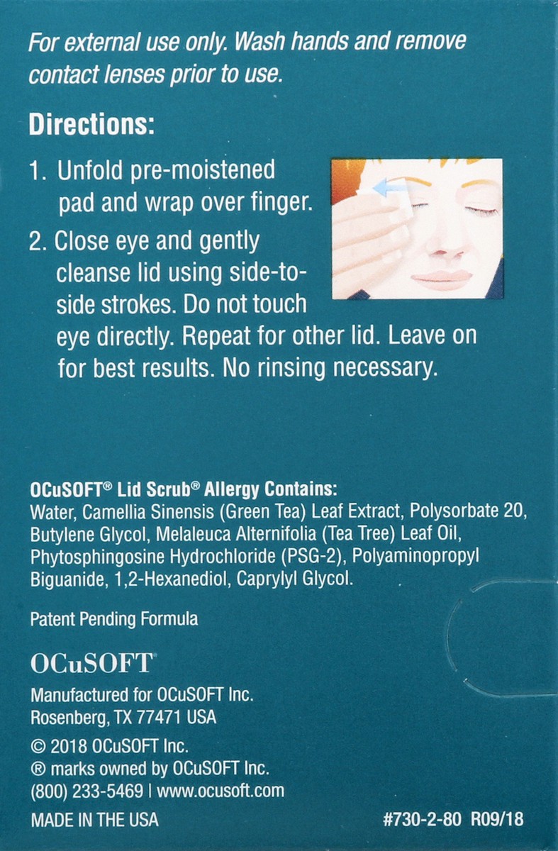slide 8 of 9, OCuSOFT Lid Scrub Allergy, 30 ct