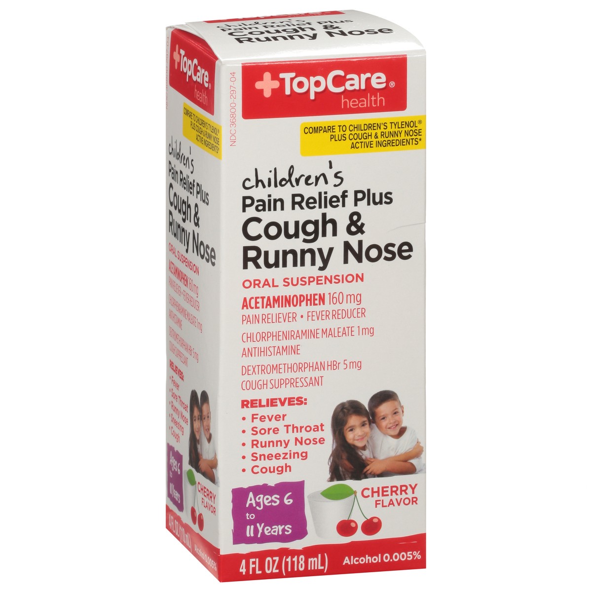 slide 9 of 9, TopCare Health Children's Cough & Runny Nose Cherry Flavor Pain Relief Plus 4 fl oz, 4 fl oz