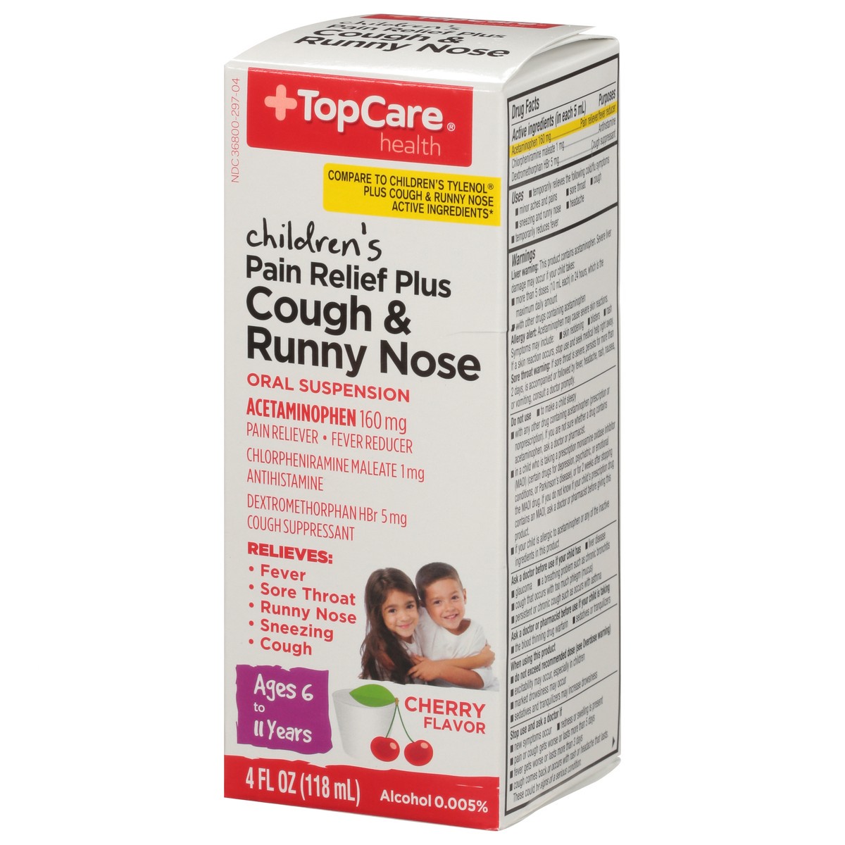 slide 4 of 9, TopCare Health Children's Cough & Runny Nose Cherry Flavor Pain Relief Plus 4 fl oz, 4 fl oz