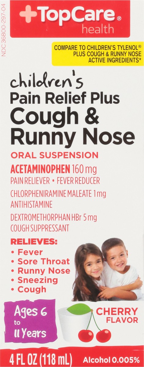 slide 5 of 9, TopCare Health Children's Cough & Runny Nose Cherry Flavor Pain Relief Plus 4 fl oz, 4 fl oz