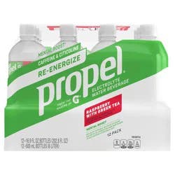 Propel Energy Boost Electrolyte Water Beverage Raspberry With Green Tea 16.9 Fl Oz 12 Count
