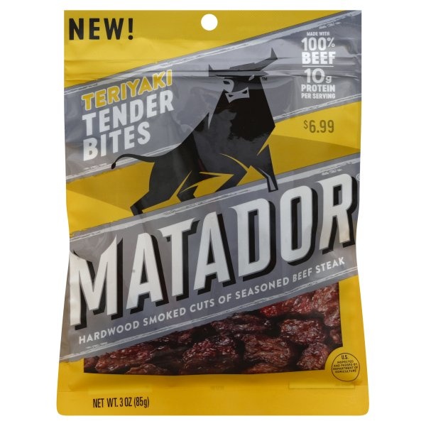 slide 1 of 1, Matador Slow Cooked & Smoked Teriyaki Beef Jerky, 3 oz