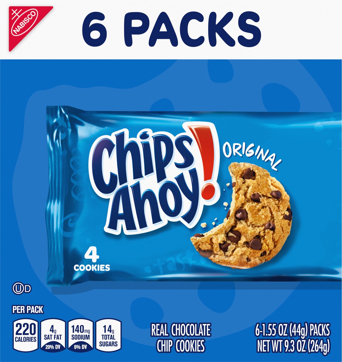 slide 2 of 9, CHIPS AHOY! Original Chocolate Chip Cookies, 6 Total Snack Packs (4 Cookies Per Pack), 9.31 oz