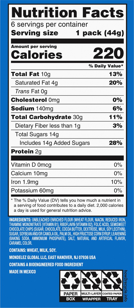 slide 3 of 9, CHIPS AHOY! Original Chocolate Chip Cookies, 6 Total Snack Packs (4 Cookies Per Pack), 9.31 oz