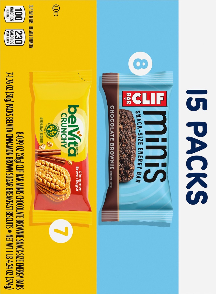 slide 2 of 14, Mixed CLIF BAR Minis Energy Bars & belVita Crunchy Breakfast Biscuits, Snack Variety Pack, 15 Snack Packs, 20.24 oz
