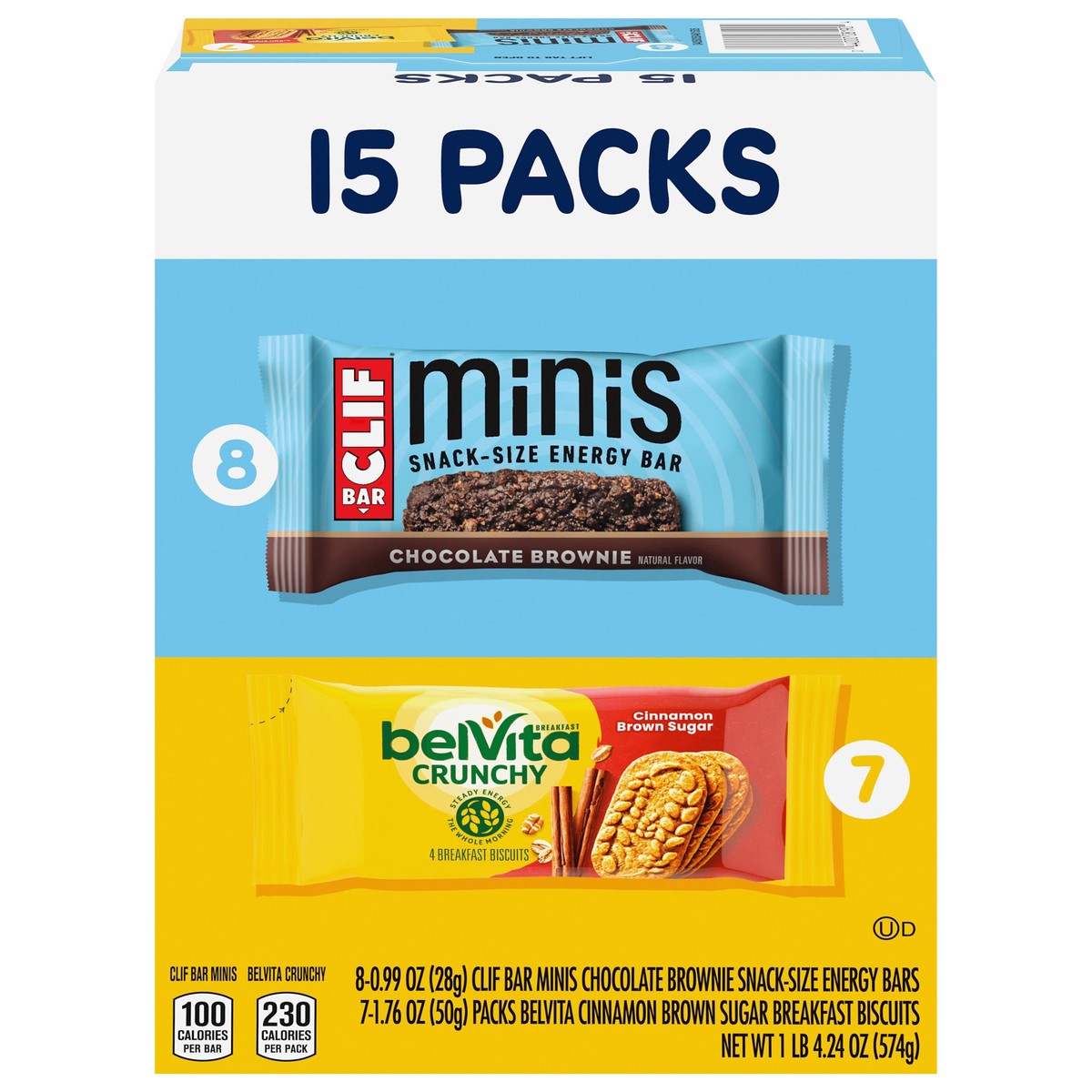 slide 11 of 14, Mixed CLIF BAR Minis Energy Bars & belVita Crunchy Breakfast Biscuits, Snack Variety Pack, 15 Snack Packs, 20.24 oz