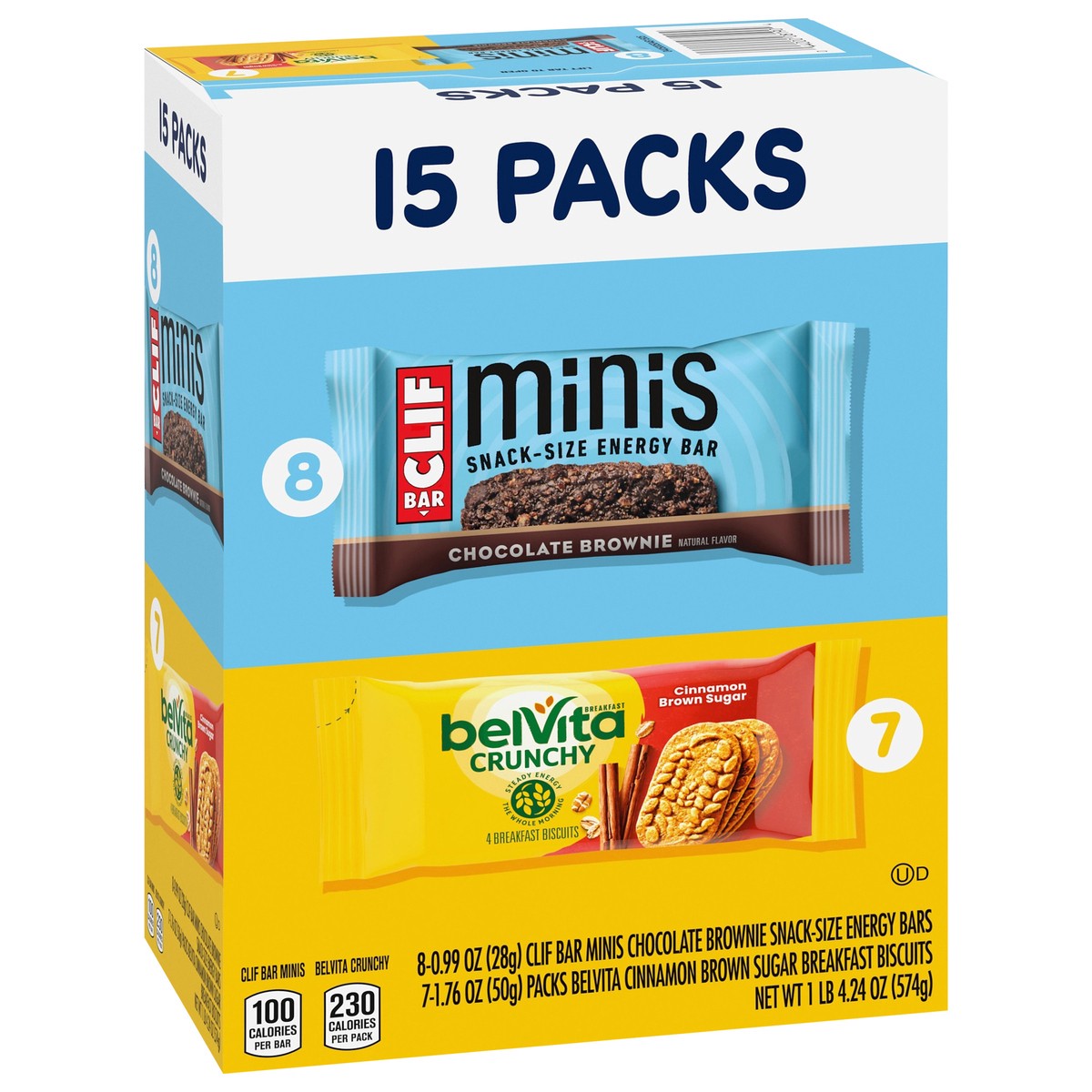 slide 3 of 14, Mixed CLIF BAR Minis Energy Bars & belVita Crunchy Breakfast Biscuits, Snack Variety Pack, 15 Snack Packs, 20.24 oz