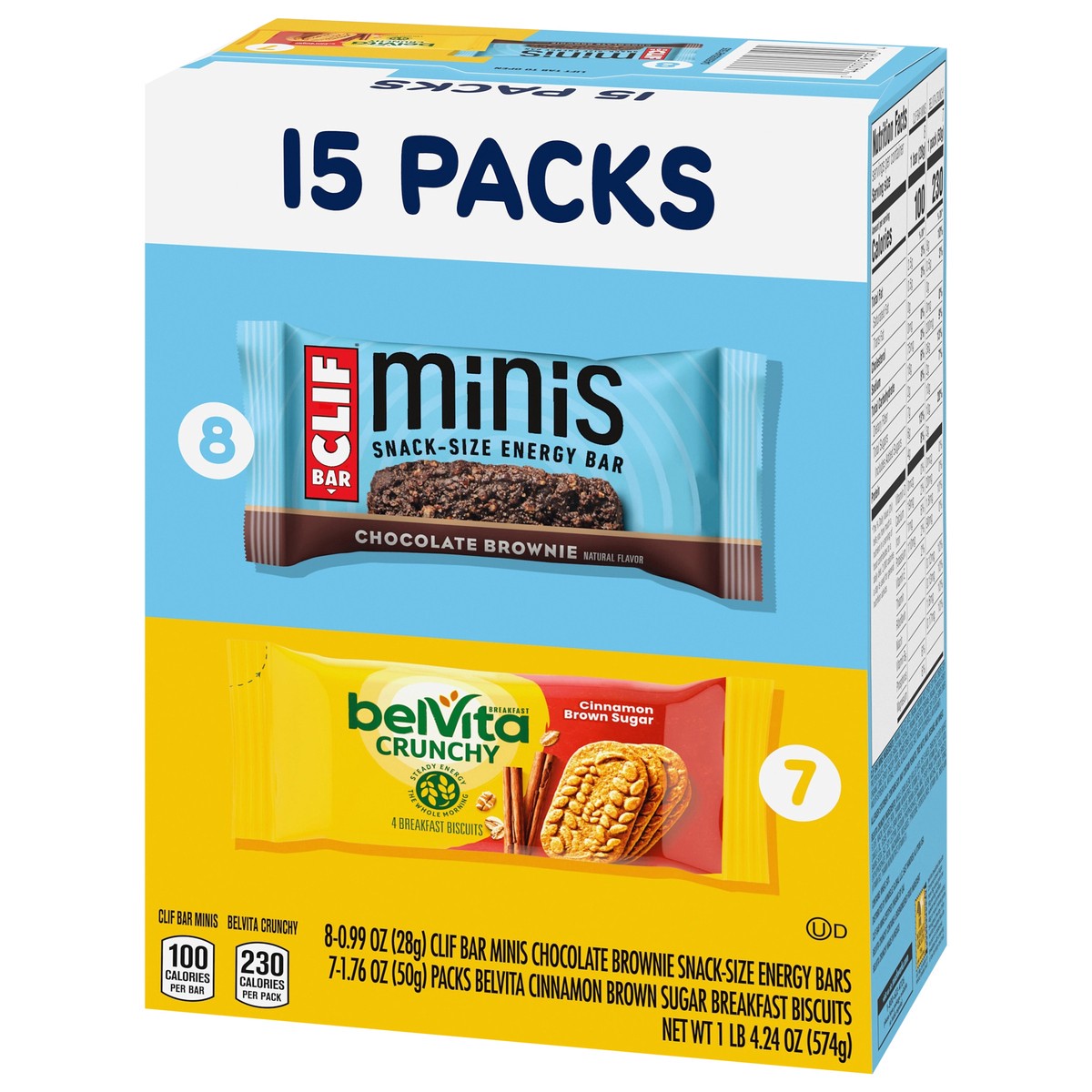 slide 4 of 14, Mixed CLIF BAR Minis Energy Bars & belVita Crunchy Breakfast Biscuits, Snack Variety Pack, 15 Snack Packs, 20.24 oz