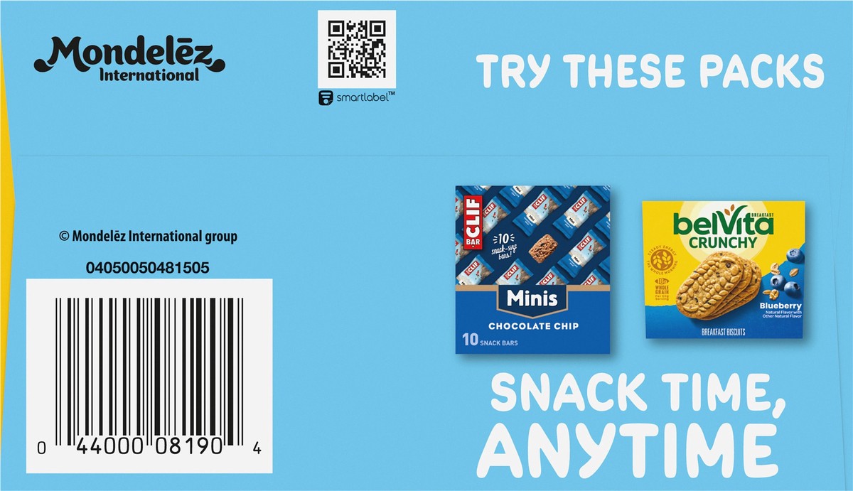 slide 13 of 14, Mixed CLIF BAR Minis Energy Bars & belVita Crunchy Breakfast Biscuits, Snack Variety Pack, 15 Snack Packs, 20.24 oz